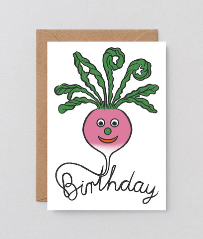 Grußkarte mit Prägung „Happy Birthday Radish“ / Wrap