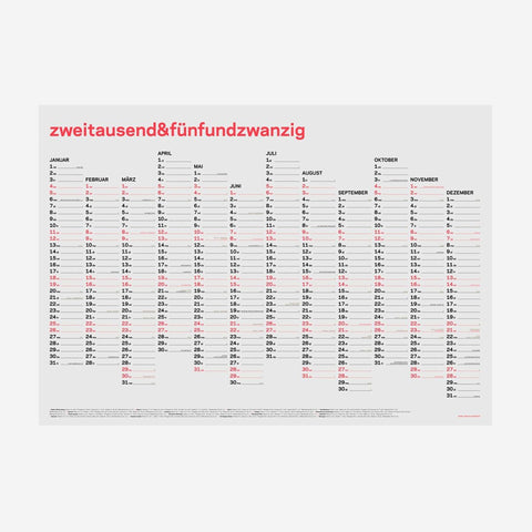 Wandkalender "zweitausend&fünfundzwanzig" 2025  A1+A2 / Rikiki