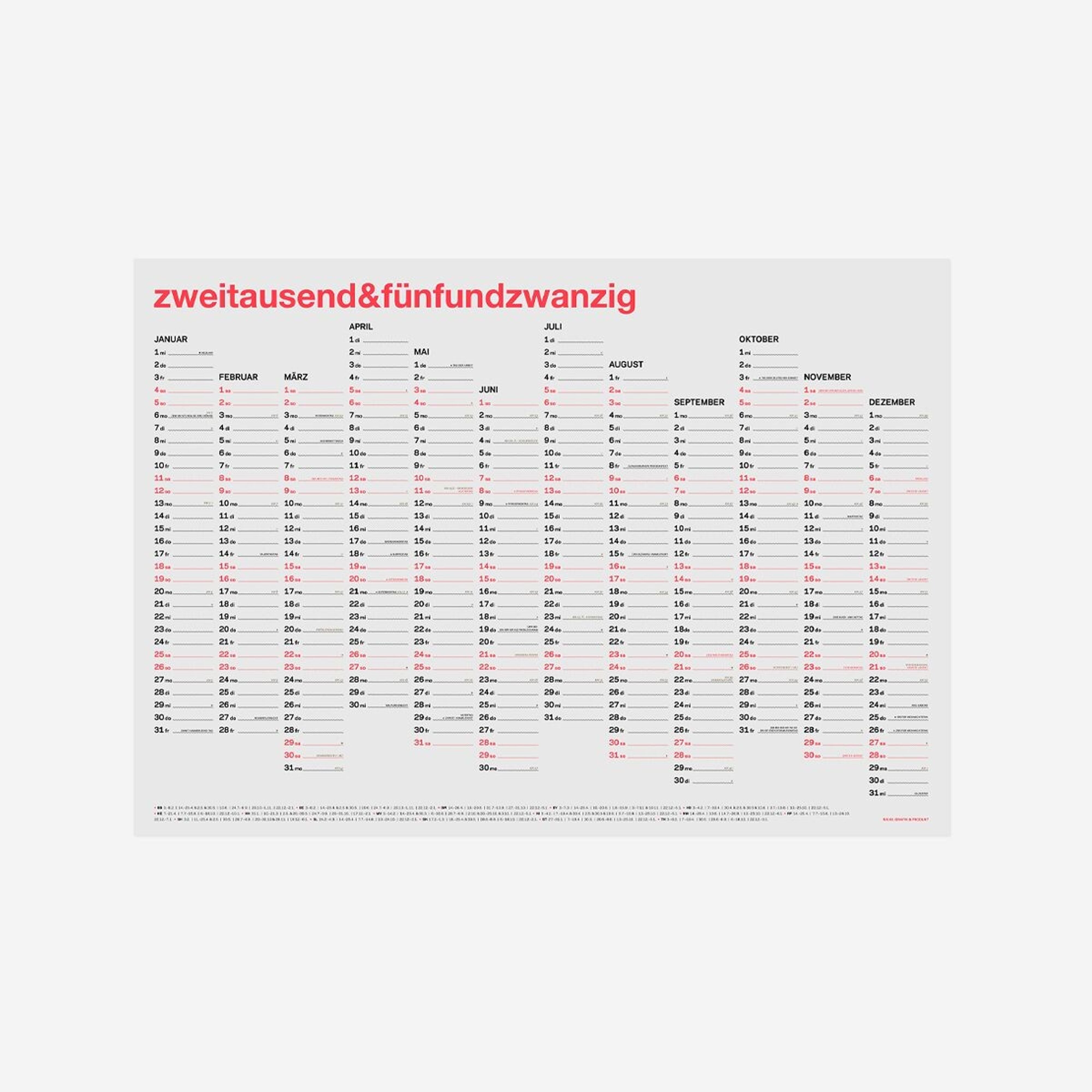 Wandkalender "zweitausend&fünfundzwanzig" 2025  A1+A2 / Rikiki